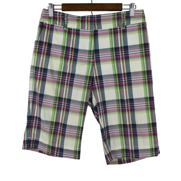 New York & Company Flat Front Preppy Plaid Bermuda Shorts Size 8 - Picture 1 of 7